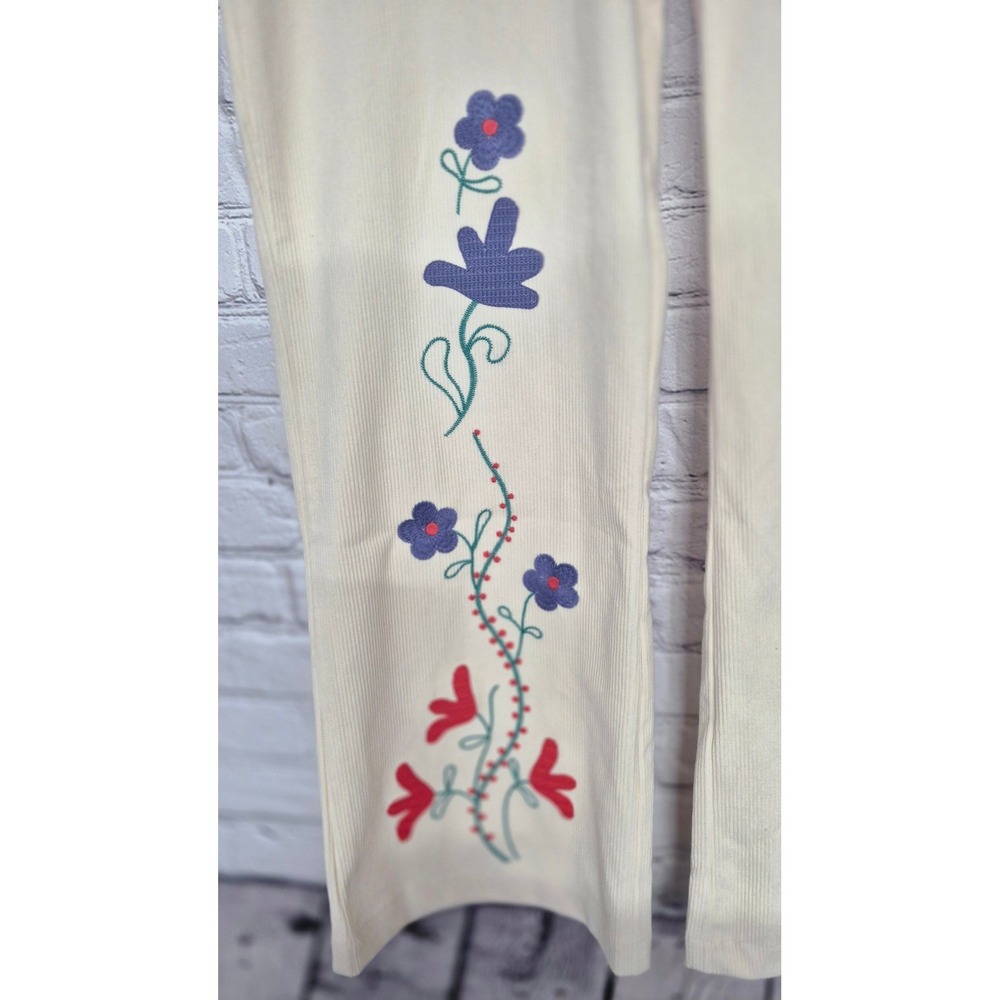Floral Embroidered Corduroy Pants Cream Boho‎ Cottagecore Size M NWT - Picture 4 of 12